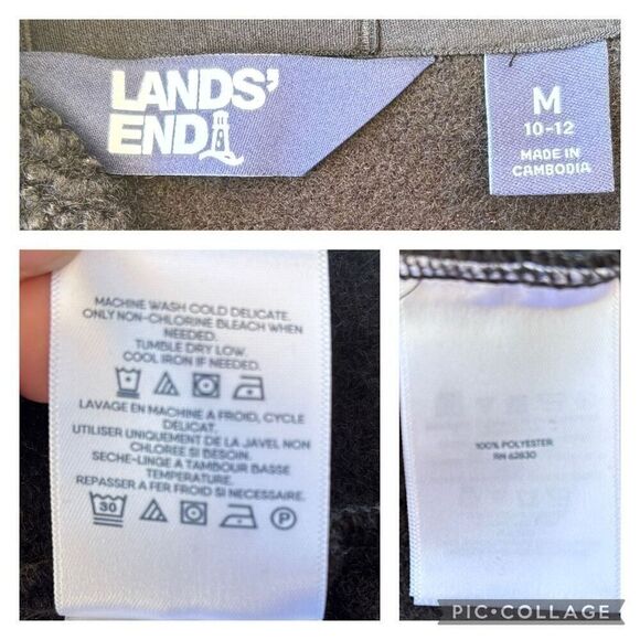 LANDS’ END Black Sherpa Cowl Turtle Neck Pullover Hands Pockets Sweater Medium - Picture 8 of 8